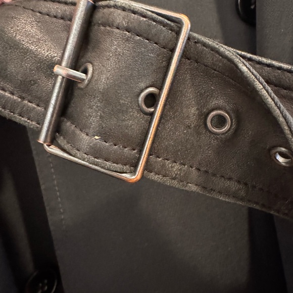 Theory Black Double-Breasted Trench Coat with Leather Details - Picture 7 of 8